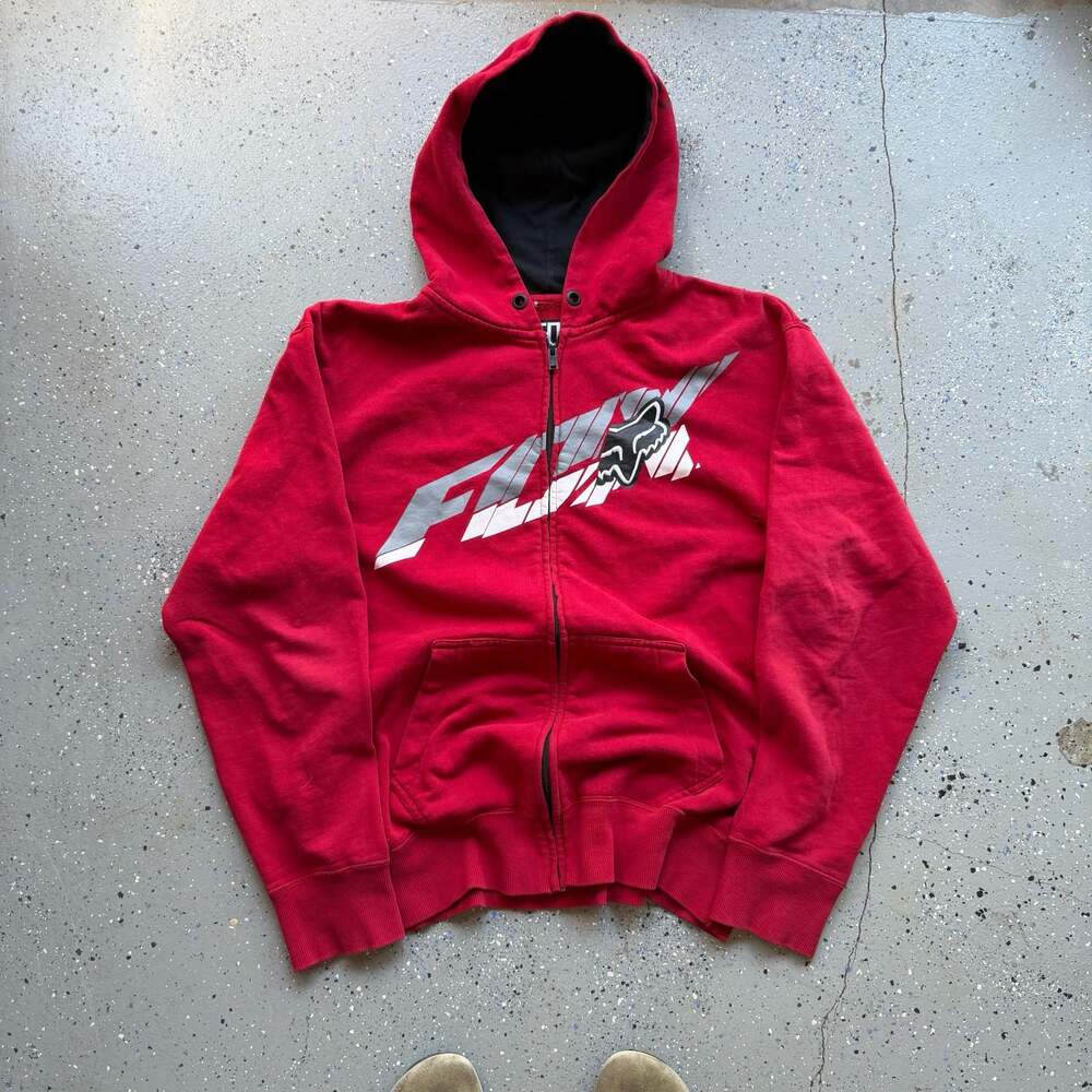 Fox Racing Zip-Up Hoodie Jacket Red Full-Zip Hoodie, Size Large
